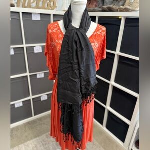 Bijou Terner Pseudo Pashmina Black Scarf With Fringe Tassels